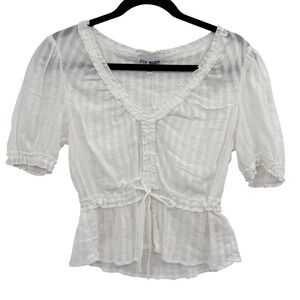 NWT Steve Madden Cotton Peplum Top XS White Striped Texture Milk Maid Cottage